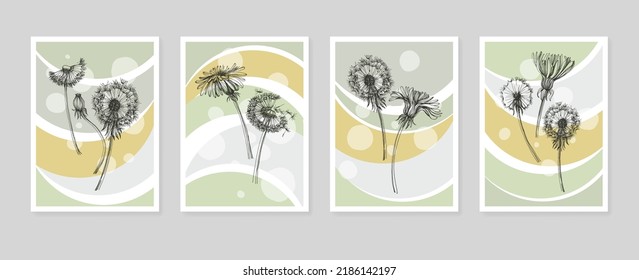 Dandelion Abstract Hand Painted Illustrations for Wall Decoration, Postcard, Social Media Banner, Brochure Cover Design Background. Modern Abstract Painting Artwork. Vector Pattern