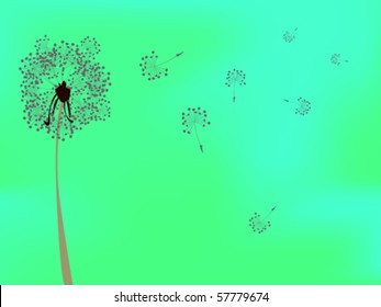 dandelion against green background, abstract vector art illustration