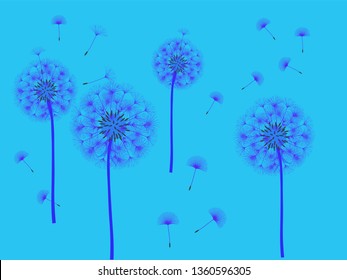 Dandelion background for your design. The wind blows dandelion seeds. Template for posters, wallpapers, cards. Vector illustration.
