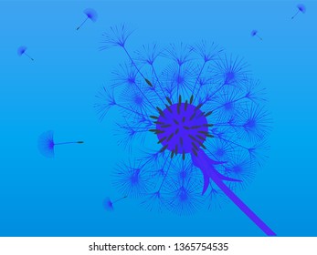 Dandelion background for your design. The wind blows dandelion seeds. Template for posters, wallpapers, cards. Vector illustration.