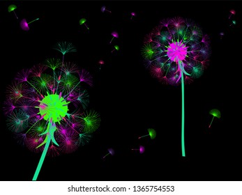 Dandelion background for your design. The wind blows dandelion seeds. Template for posters, wallpapers, cards. Vector illustration.
