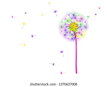 Dandelion background for your design. The wind blows dandelion seeds. Template for posters, wallpapers, cards. Vector illustration.