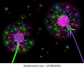 Dandelion background for your design. The wind blows dandelion seeds. Template for posters, wallpapers, cards. Vector illustration.