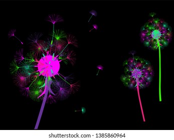 Dandelion background for your design. The wind blows dandelion seeds. Template for posters, wallpapers, cards. Vector illustration.