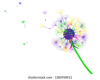 Dandelion background for your design. The wind blows dandelion seeds. Template for posters, wallpapers, cards. Vector illustration.