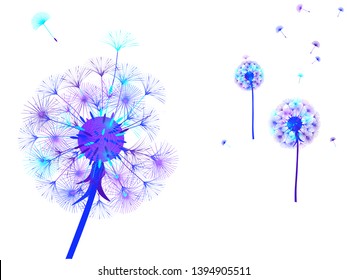 Dandelion background for your design. The wind blows dandelion seeds. Template for posters, wallpapers, cards. Vector illustration.