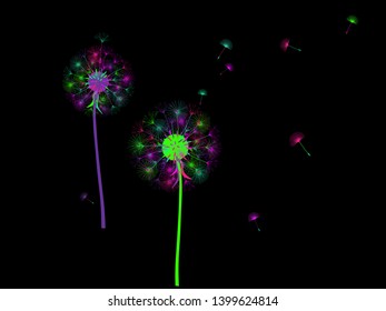 Dandelion background for your design. The wind blows dandelion seeds. Template for posters, wallpapers, cards. Vector illustration.