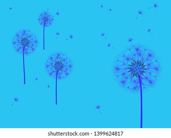 Dandelion background for your design. The wind blows dandelion seeds. Template for posters, wallpapers, cards. Vector illustration.