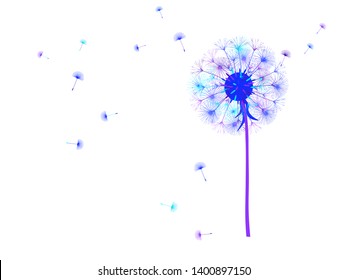 Dandelion background for your design. The wind blows dandelion seeds. Template for posters, wallpapers, cards. Vector illustration.
