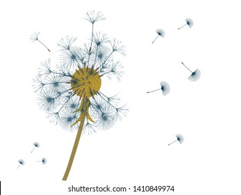 Dandelion background for your design. The wind blows dandelion seeds. Template for posters, wallpapers, cards. Vector illustration.