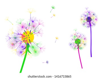 Dandelion background for your design. The wind blows dandelion seeds. Template for posters, wallpapers, cards. Vector illustration.