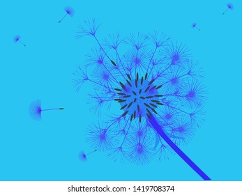 Dandelion background for your design. The wind blows dandelion seeds. Template for posters, wallpapers, cards. Vector illustration.