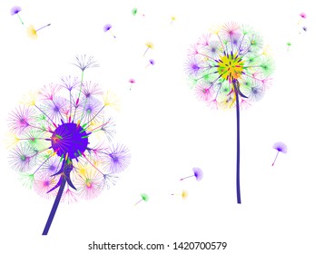 Dandelion background for your design. The wind blows dandelion seeds. Template for posters, wallpapers, cards. Vector illustration.