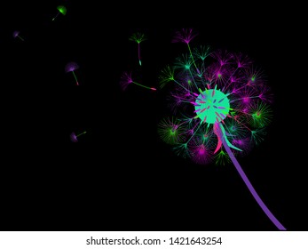 Dandelion background for your design. The wind blows dandelion seeds. Template for posters, wallpapers, cards. Vector illustration.
