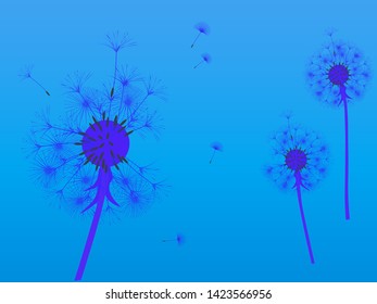Dandelion background for your design. The wind blows dandelion seeds. Template for posters, wallpapers, cards. Vector illustration.
