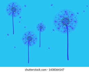 Dandelion background for your design. The wind blows dandelion seeds. Template for posters, wallpapers, cards. Vector illustration.