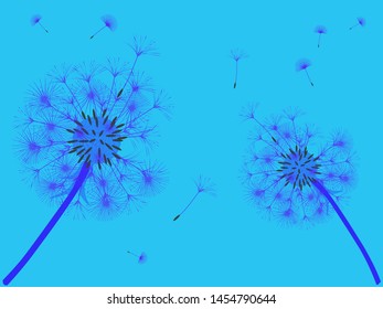 Dandelion background for your design. The wind blows dandelion seeds. Template for posters, wallpapers, cards. Vector illustration.