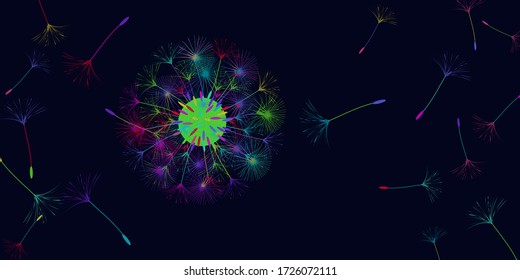 Dandelion background for your design. The wind blows dandelion seeds. Floral background. Brochure creative design. Vector template.