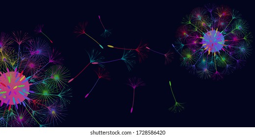 Antecedentes de Dandelion para tu diseño. El viento sopla semillas de león. Fondo floral. Diseño creativo de folleto. Plantilla de vectores.