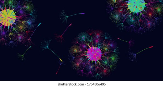Antecedentes de Dandelion para tu diseño. El viento sopla semillas de león. Fondo natural. Diseño creativo de folleto. Plantilla de vectores.