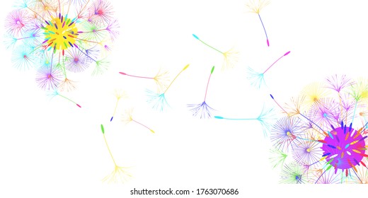 Dandelion background for your design. The wind blows dandelion seeds. Floral background. Advertising flyer brochure. Vector template.