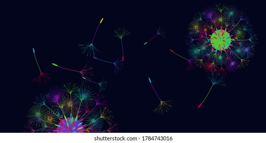 Dandelion background for your design. The wind blows dandelion seeds. Natural background. Brochure creative design. Vector template.