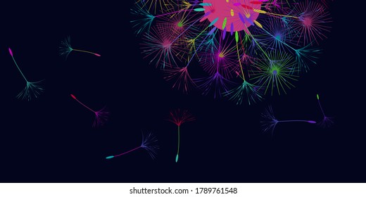 Dandelion background for your design. The wind blows dandelion seeds. Natural background. Advertising flyer brochure. Vector template.