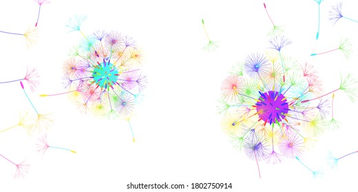 Dandelion background for your design. The wind blows dandelion seeds. Floral background. Brochure creative design. Vector template.