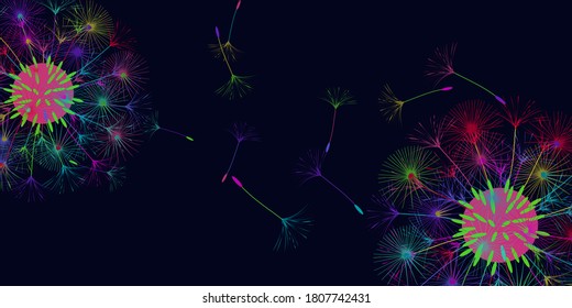 Dandelion background for your design. The wind blows dandelion seeds. Floral background. Brochure creative design. Vector template.