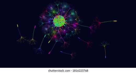 Antecedentes de Dandelion para tu diseño. El viento sopla semillas de león. Fondo floral. Folleto del folleto publicitario. Plantilla de vectores.