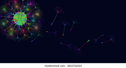 Dandelion background for your design. The wind blows dandelion seeds. Floral background. Advertising flyer brochure. Vector template.