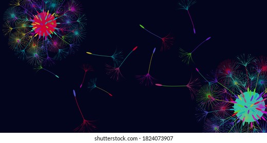 Dandelion background for your design. The wind blows dandelion seeds. Floral background. Brochure creative design. Vector template.