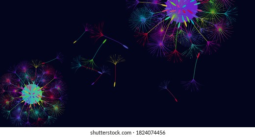 Dandelion background for your design. The wind blows dandelion seeds. Natural background. Brochure creative design. Vector template.