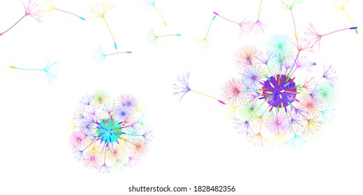 Dandelion background for your design. The wind blows dandelion seeds. Natural background. Advertising flyer brochure. Vector template.