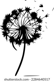 Dandelion - Black and White Isolated Icon - Vector illustration