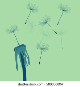Dandelion blowing with flying dandelion buds vector background vintage colors