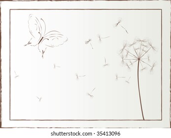 Dandelion and butterfly framed illustration, vector art