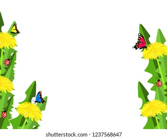 Dandelion butterfly ladybug background