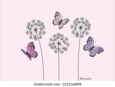dandelion and butterfly pink vector