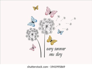 dandelion with butterfly butterfly positive quote fashion slogan watercolor motivation stationery,decorative,phone case ,social media,self-improvement design for t shirts, Tawny Orange Monarch 