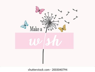 dandelion butterfly vector art design hand drawn