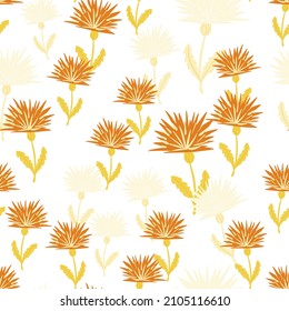 Dandelion cute seamless pattern. Hand drawn meadow background. Repeated texture in doodle style for fabric, wrapping paper, wallpaper, tissue. Vector illustration.