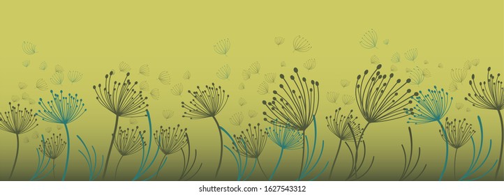 Dandelion for decoration design. Line art dandelion for banner design. Colorful abstract background. Abstract geometric pattern
