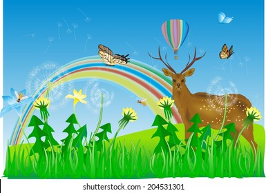 Dandelion and deer. All objects grouped and separated, easy to edit and recolor