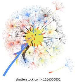 Dandelion for design. Abstract background . The wind blows the seeds of a dandelion. Template for posters, wallpapers, posters. Vector illustrations.
