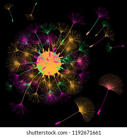 Dandelion for design. Abstract background . The wind blows the seeds of a dandelion. Template for posters, wallpapers, posters. Vector illustrations.