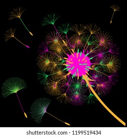 Dandelion for design. Abstract background . The wind blows the seeds of a dandelion. Template for posters, wallpapers, posters. Vector illustrations.