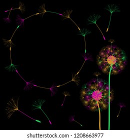 Dandelion for design. Abstract background . The wind blows the seeds of a dandelion. Template for posters, wallpapers, posters. Vector illustrations.