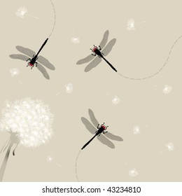 Dandelion and dragonfly illustration