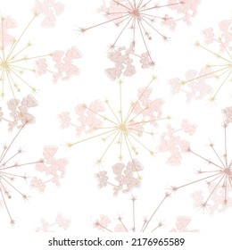 Dandelion field. Vector background, pattern.  Wallpaper print design. 